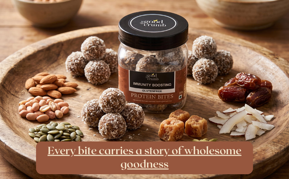 The Good Crumb Immunity Boosting Protein Bites I 250g I High Protein Laddoos I Made with Almonds, Peanuts, Sesame, Sunflower, Pumpkin, Flaxseeds, Dates, Coconut, Jaggery & Cardamom I Gluten-free I Healthy Snack