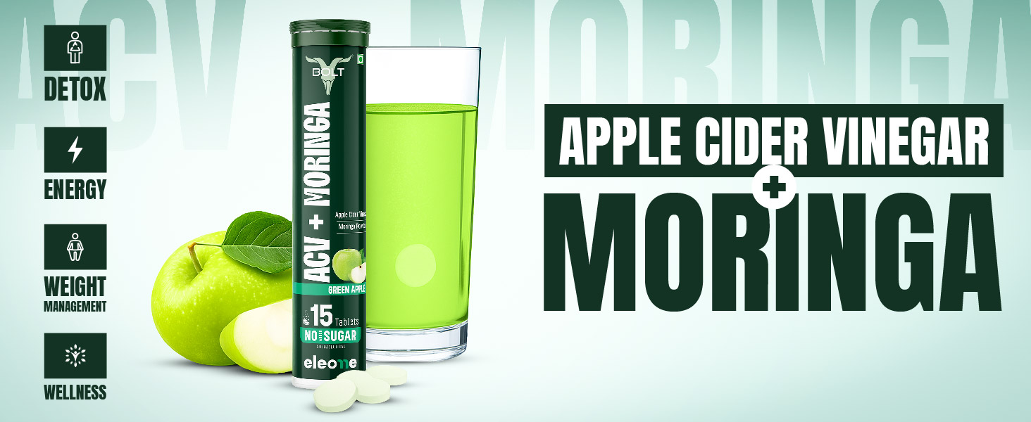 Bolt ACV Moringa Effervescent | 30 Tablets (Pack of 2) | Watermelon