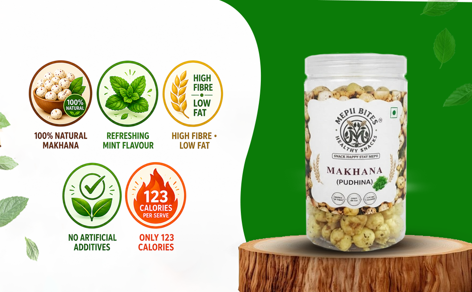 Mepii Bites Makhana Pudhina | Refreshing Mint Crunch Snack | 80g