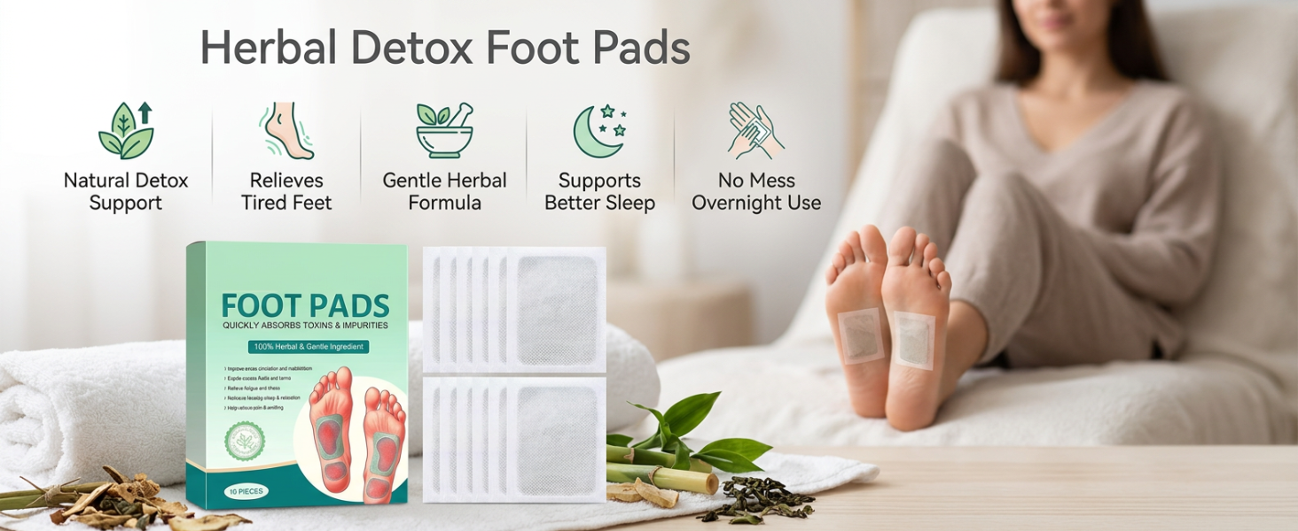 Herbal And Gentle Ingredient Foot Pads, Natural Ingredients for Sleep Aid, Pain Relief, Detoxification and Acupoint Micro-Massage Technology (Pack of 2, 20 pieces)
