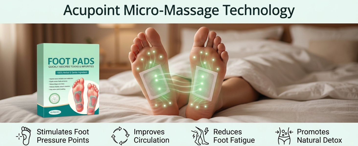 Herbal And Gentle Ingredient Foot Pads, Natural Ingredients for Sleep Aid, Pain Relief, Detoxification and Acupoint Micro-Massage Technology (Pack of 2, 20 pieces)