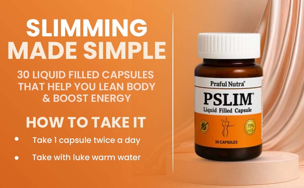 Weight Management Capsules for Men & Women – Fat Burner & Metabolism Booster – Herbal Slimming Supplement – PSLIM 30 Liquid Filled Capsules