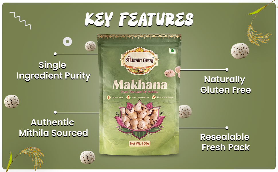 SHREE JANKI BHOG Premium Raw Makhana 200g | Fox Nuts (Phool Makhana) | Natural Lotus Seeds | High Protein Healthy Snack | Gluten Free | Fasting Food | Roasted Snack Ingredient