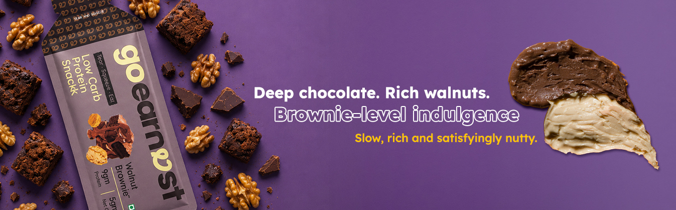 Goearnest Walnut Brownie Low Carb, High Protein Snack | 9g Protein, 5g Net Carbs | No Added Sugar, High Fibre, Gluten Free | 30g, Pack of 2