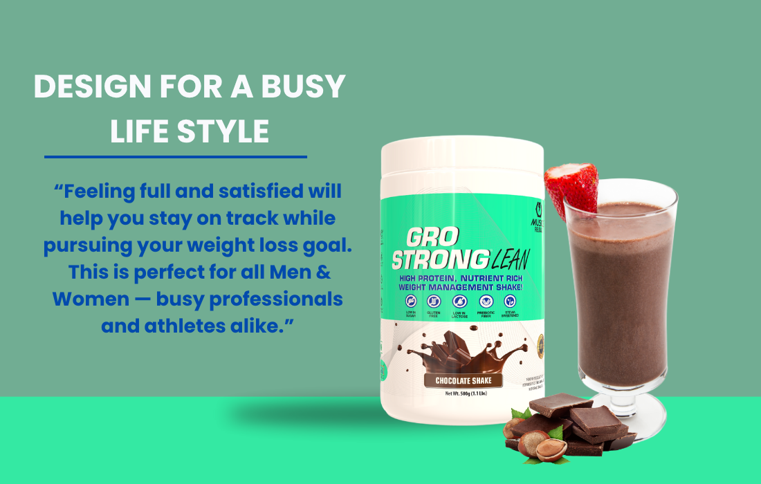 Gro Strong Lean – High Protein Weight Management Meal Replacement Shake– 500g | With 27 Vitamins & Minerals, Superfoods, Prebiotic Fiber | Low Sugar, Gluten Free, Stevia Sweetened(Mango Milk Shake)