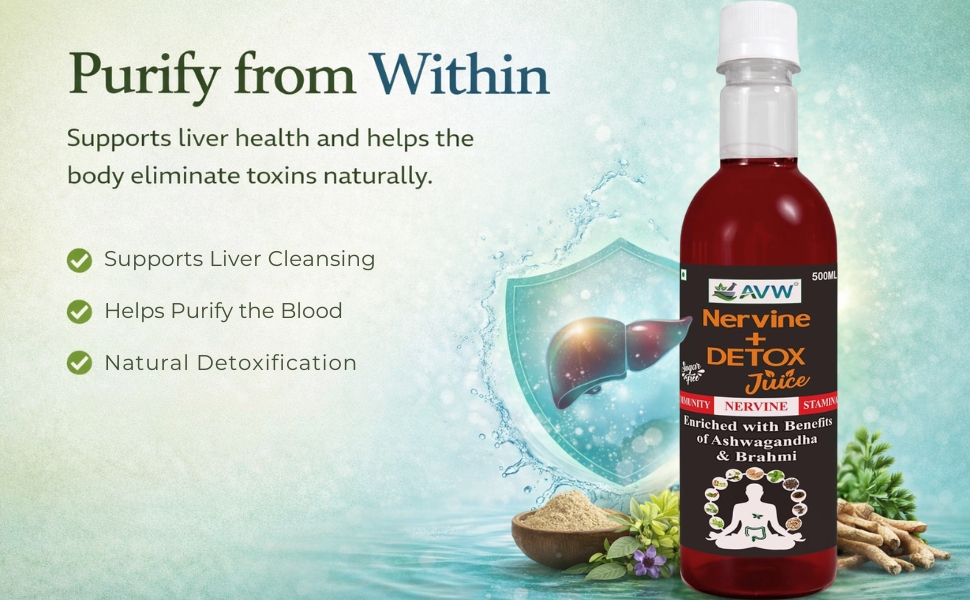 AVW Nervine Plus Detox Juice 500ml – Herbal Detox Cleanser for Liver, Blood & Nerves | Boosts Energy, Immunity & Mental Health Naturally | Blood Purifire , Body Detox Drink , Liver Cleanser , Immunity Booster Juice