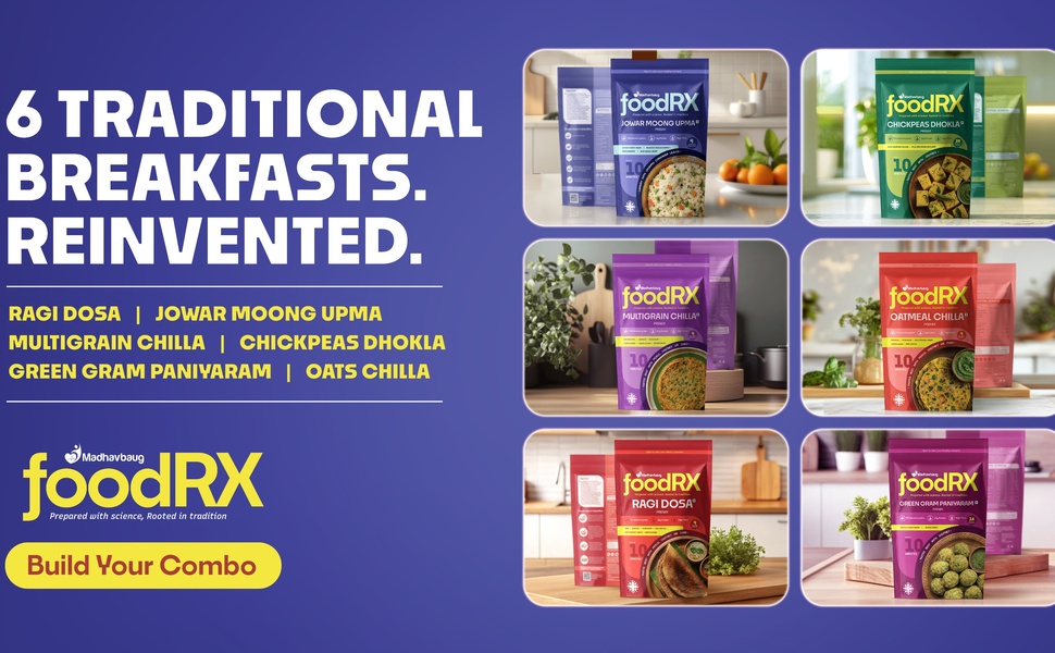 FOODRX Green Gram Paniyaram Mix – Made with Low Glycaemic Green Gram | Rich in Plant Protein & Dietary Fibre | Healthy, Light & Nutritious Ready-to-Cook Snack (Pack of 3, 200gm Each)