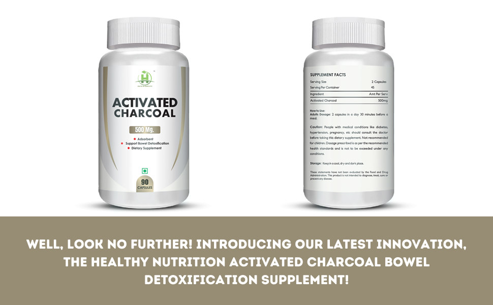 Healthy Nutrition - Just for the Health of it Activated Charcoal -500 Mg Veg 90 Capsules Support Bowel Detoxification for Men & Women