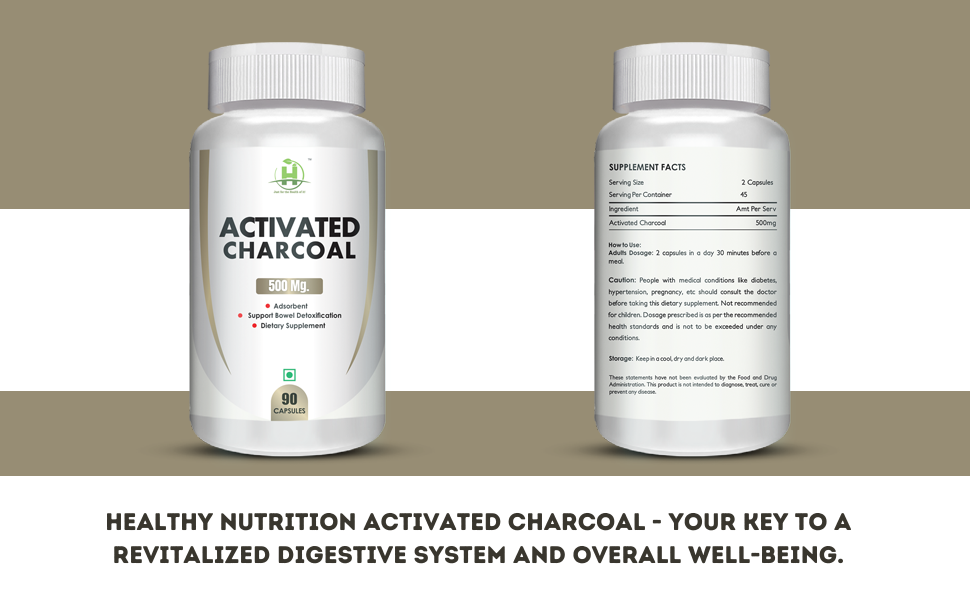 Healthy Nutrition - Just for the Health of it Activated Charcoal -500 Mg Veg 90 Capsules Support Bowel Detoxification for Men & Women