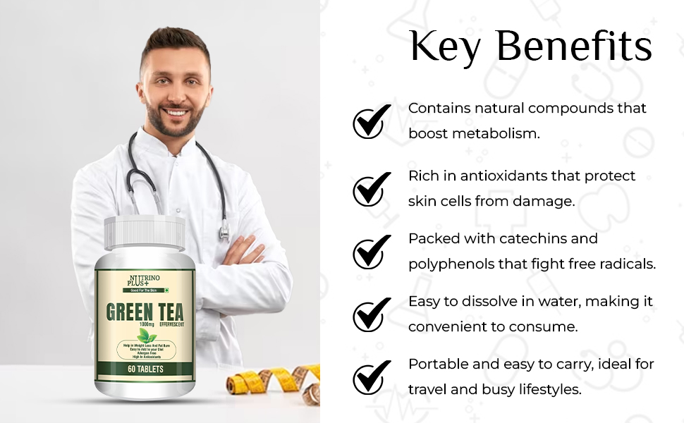 Green Tea Effervescent Tablets: Weight Loss, Skin Health, Antioxidants | Formulated in USA | 60 Tablets