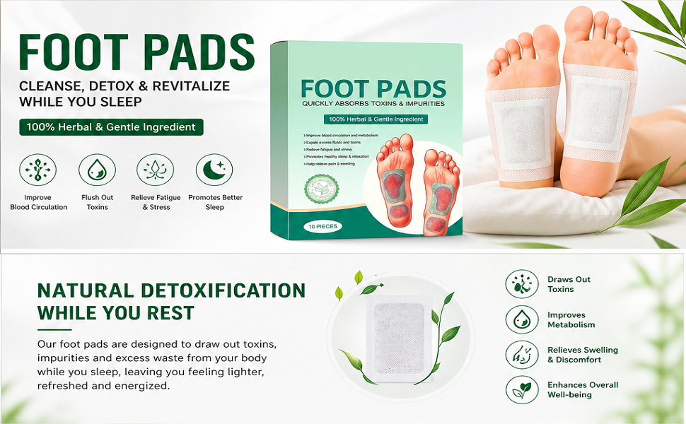 Foot patch Herbal And Gentle Ingredient Detox Foot Pads, Natural Ingredients for Sleep Aid, Pain Relief, Toxin Removal with Bamboo Vinegar and Acupoint Micro-Massage Technology (PACK OF 1)