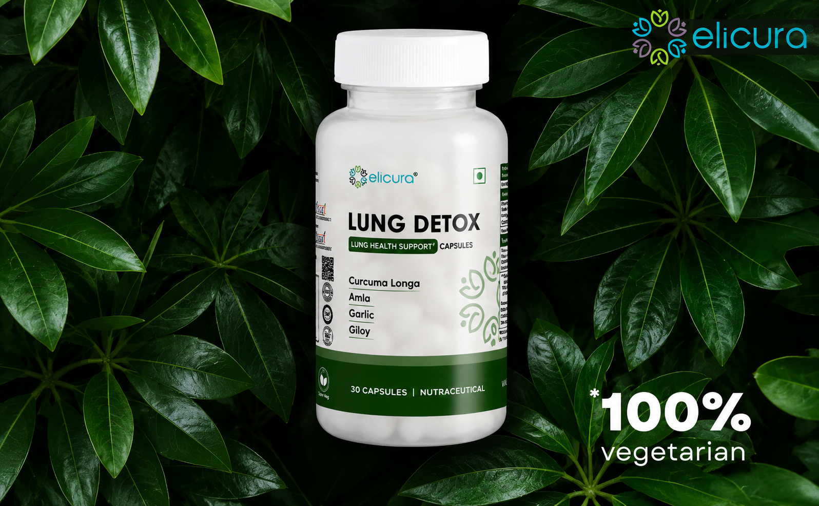Lung Detox Supplement | Curcuma Longa, Amla, Garlic, and Giloy | Plant-based formula for Lung Health, Respiratory Support, and Detoxification | Helps Cleanse Toxins, Boost Immunity, and Improve Breathing -30 Veg Capsules