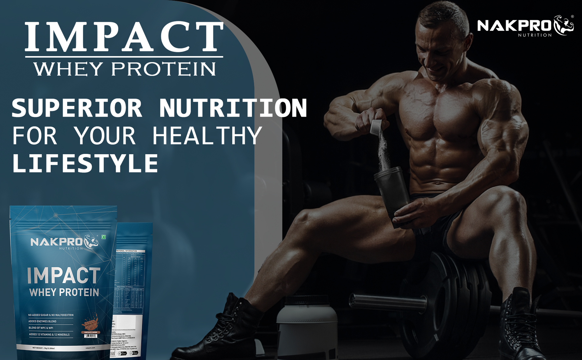 NAKPRO NUTRITION Impact Whey Protein Isolate & Concentrate | 2 kg | 24g Protein | Chocolate | Trustified Certified | Added Digestive Enzymes, Vitamins & Minerals