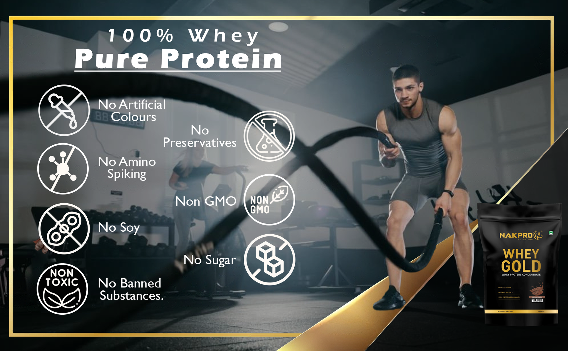 NAKPRO NUTRITION Gold Whey Protein Concentrate & Isolate 1kg Chocolate flavour | 25.5g Protein | Trustified Certified