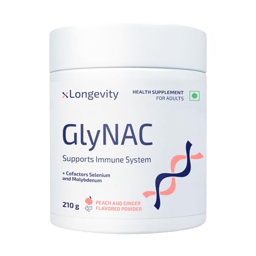 GlyNAC (Glycine + NAC) 210g Powder for Sleep, Skin | 7000mg daily Supplement, Men & Women, Lab-Tested N-Acetylcysteine, Boosts Glutathione, Immune Support, Antioxidant, Detox, Flavored (Peach & Ginger)