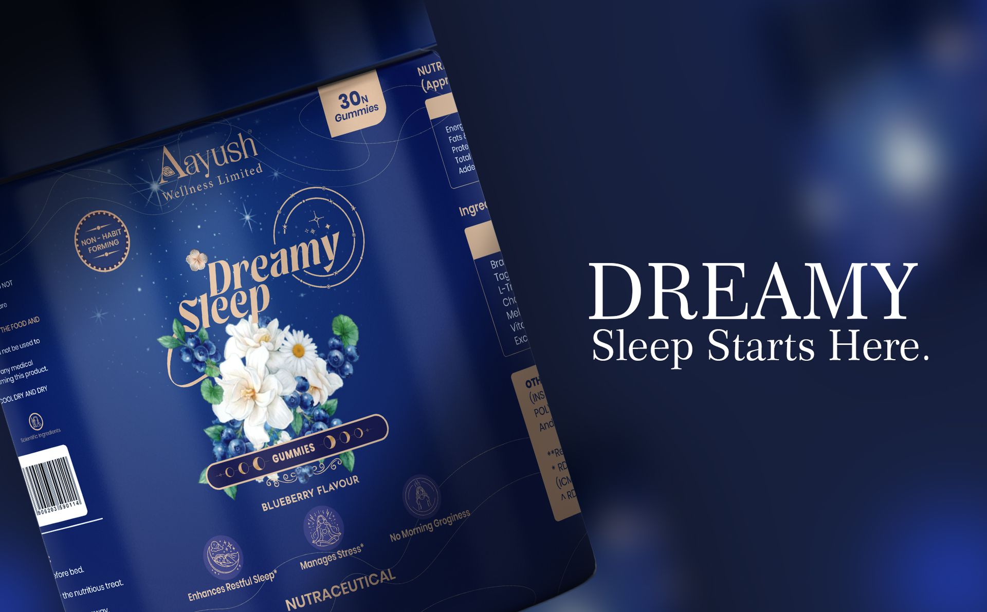 Aayush Wellness Sleep Gummies (Blueberry Flavor) | For Adults With Chamomile, Tagar & L-Tryptophan | Sleep Wellness, Calm Mind, Relaxation Support & Bedtime Routine | Gummy - 30 Gummies