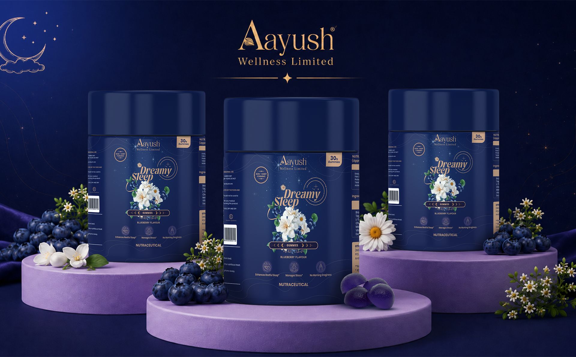 Aayush Wellness Sleep Gummies (Blueberry Flavor) | For Adults With Chamomile, Tagar & L-Tryptophan | Sleep Wellness, Calm Mind, Relaxation Support & Bedtime Routine | Gummy - 30 Gummies