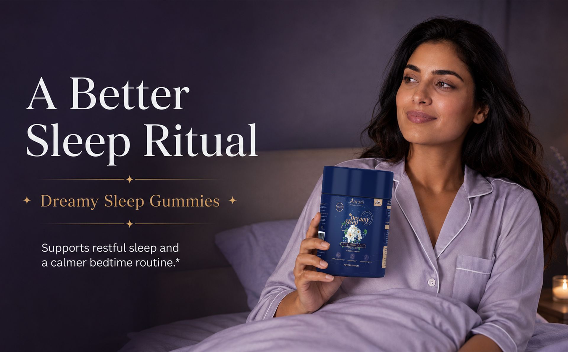 Aayush Wellness Sleep Gummies (Blueberry Flavor) | For Adults With Chamomile, Tagar & L-Tryptophan | Sleep Wellness, Calm Mind, Relaxation Support & Bedtime Routine | Gummy - 30 Gummies