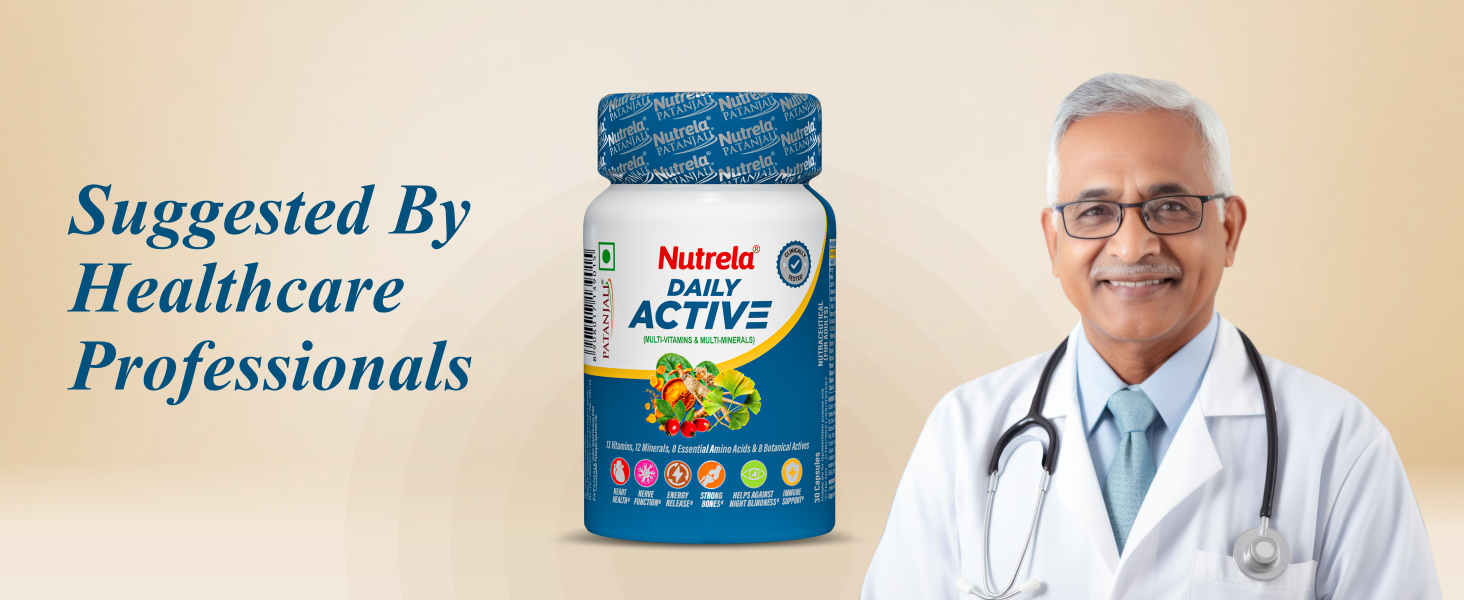 Nutrela Multivitamin by Patanjali | 30 Veg Capsule Pack of 3 | With Vitamins, Minerals, Natural Extracts & Amino Acids | Daily Wellness Supplement for Men & Women