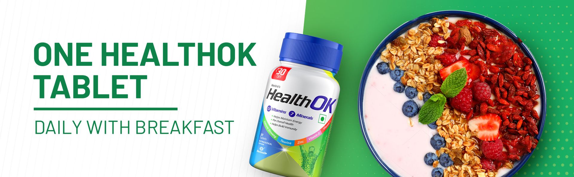 Health Ok Mankind's Multivitamin with Natural Ginseng & Taurine Power; Lemon Flavour,100% Vegetarian (4 x 10 tablets), 200 grams
