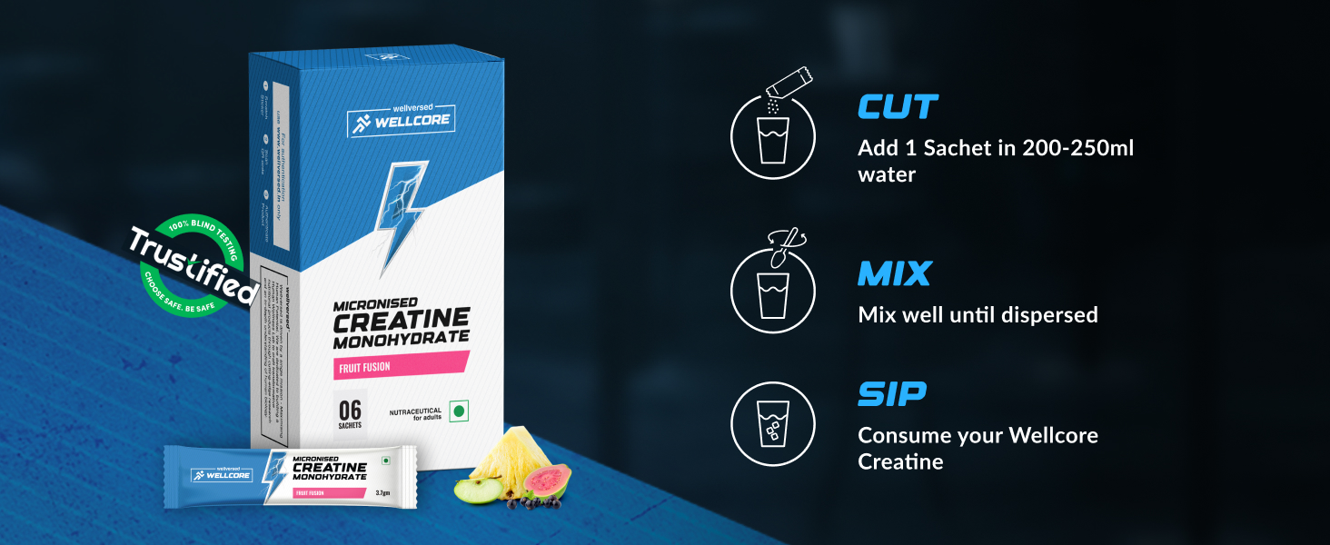 Wellcore Pure Micronised Creatine Powder (6 Sachet, Tropical Tango)