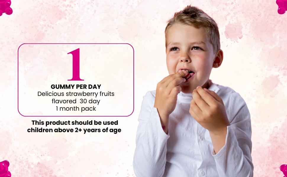 Kids Multivitamin Gummies - Immune, Brain & Muscle Support with Veg Omega-3, Vitamin A, C, D2, E, Zinc Folic Acid & Iron - Strawberry Flavor, No Added Sugar, Gluten-Free, Soy-Free - 30 Count Gummmies For Kids (2+Years)