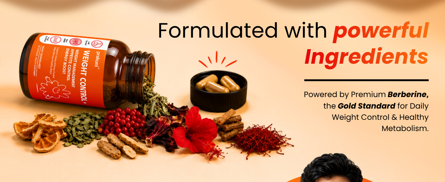 Weight Control+ Capsules for Weight Management, Appetite & Portion Control, Healthy Metabolism & Energy Support with Berberine, Saffron, Hibiscus & Herbal Extracts, 30 Capsules