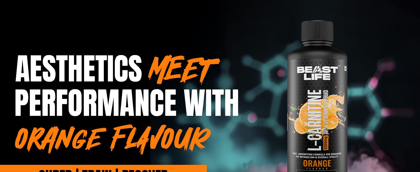 BeastLife L-Carnitine Liquid | 1100mg (Orange Flavour, 450 ml, 30 Servings) Converts Fat to Energy | Supports Weight Loss & Fat Burn | With Vitamin B5 | No Added Sugar