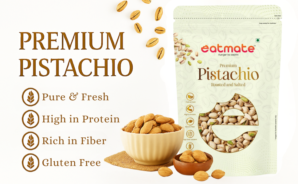 Eatmate Premium Pistachios 500g | Crunchy & Naturally Nutritious Pista | Rich in Protein, Fiber & Essential Nutrients | Delicious Anytime Snack | Perfect for Snacking, Baking, Cooking & Desserts