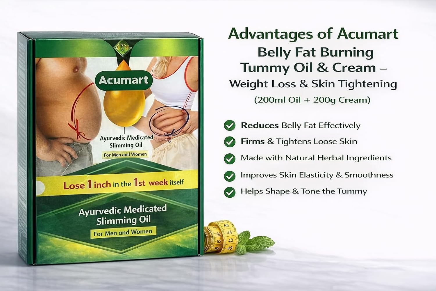 Belly Fat Burning Tummy Oil & Cream – Weight Loss & Skin Tightening (200ml Oil+ 200g Cream)