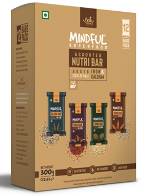 Eat Anytime Multigrain Millet Energy Chocolates, 12 Bars | High Protein, High Fiber, No Added Sugar | Gluten Free Granola Bars with Bajra, Dark Chocolate | Healthy Snack Bar (300g)