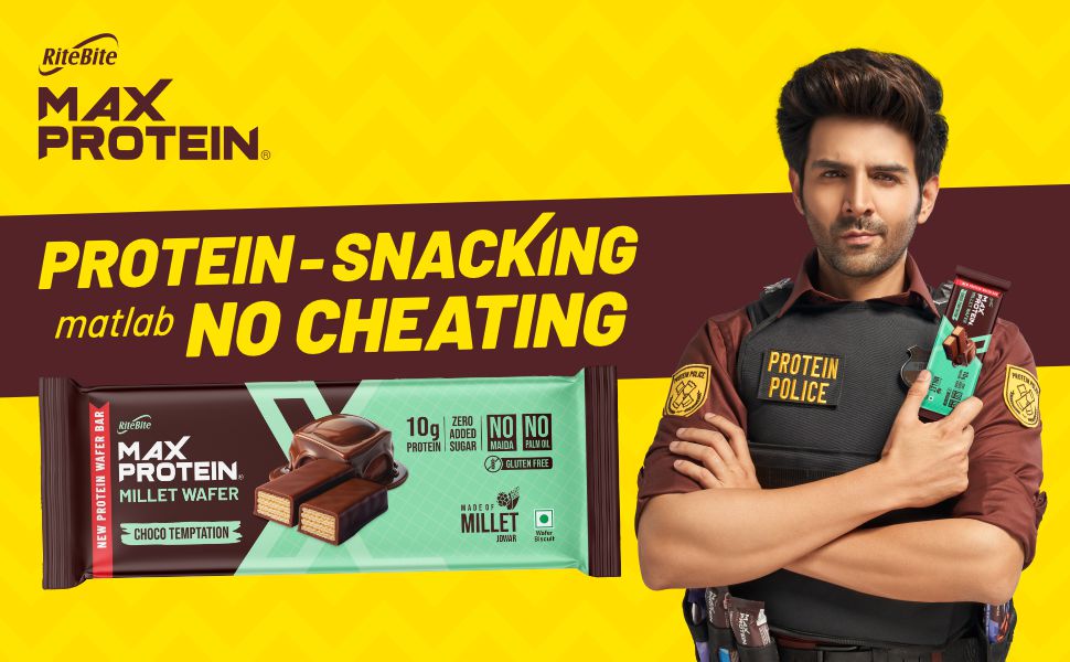 RiteBite Max Protein Choco Temptation 10g Protein Millet Wafer Bars (Pack of 12), No Maida, No Palm Oil, Zero Added Sugar, Crunchy Wafer Snack, 480g