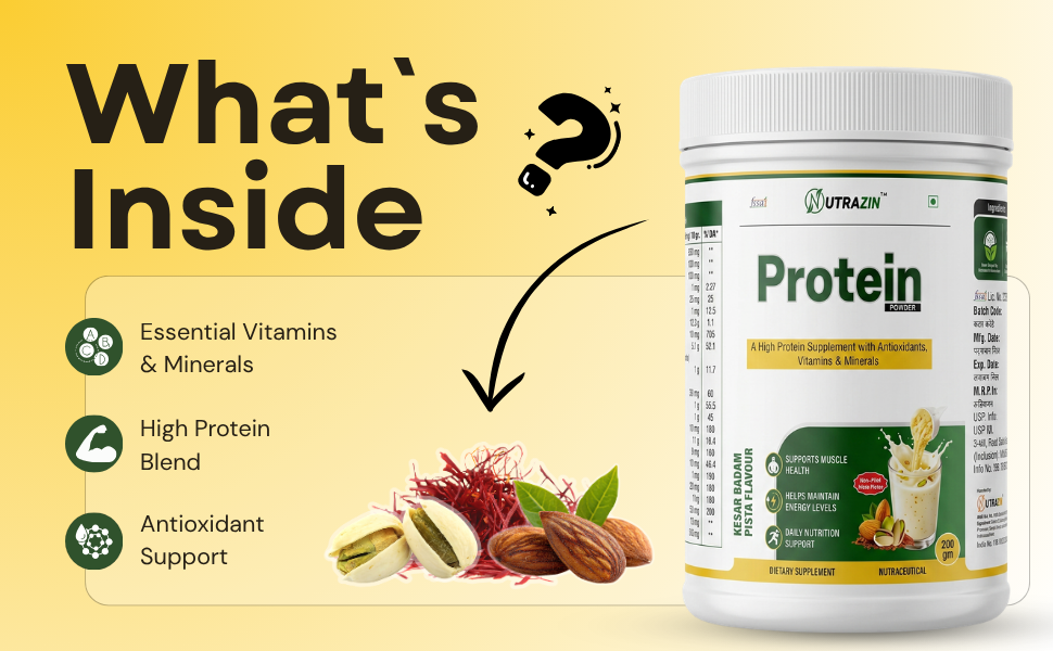 Protein Powder | Kesar Badam Pista Flavour | High Protein Supplement with Vitamins, Minerals & Antioxidants | Daily Nutrition Support | 200 g