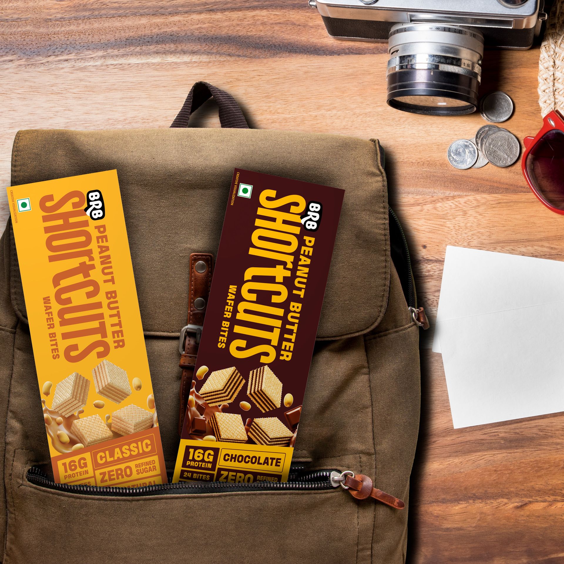 BRB Shortcuts - Protein Wafer Bites | Classic & Chocolate Flavour | 16g Protein | Filled With Natural Peanut Butter | Zero Refined Sugar, No Palm Oil, Healthy Snack | 2 x 100g Combo Box
