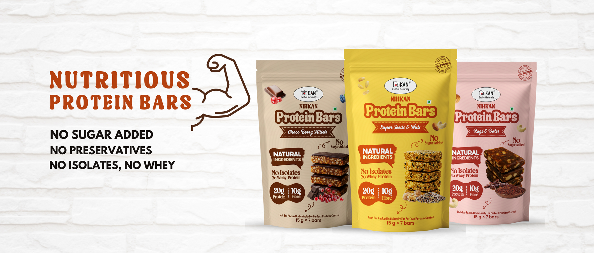 NIHKAN Superseeds & Nuts Protein Mini Bars | Sugar-Free, Preservatives Free, Natural Ingredients Energy bar | Made with seeds, nuts & millets | Gluten free Super food crunchy chikki | 15 g x 7 bites