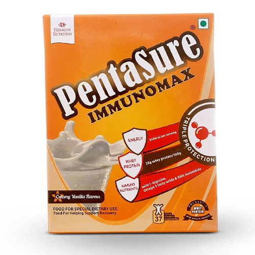 PentaSure IMMUNOMAX - Immunity Booter | Triple Protection Formula | Whey Protein, MCT, Immuno Nutrients | Reduce Inflammation, Helps Protein Synthesis | 22.95g Protein/100g | Creamy Vanilla -61g*4N