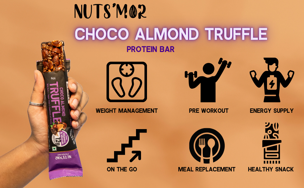 NUTS'MOR - Protein Daily Choco Almond Truffle12 grams Protein Bar (Pack of 6) Protein Blend, Vitamins, Fibres & Minerals, No Preservatives,100% Veg, Natural, No Added Sugar,-300 grams