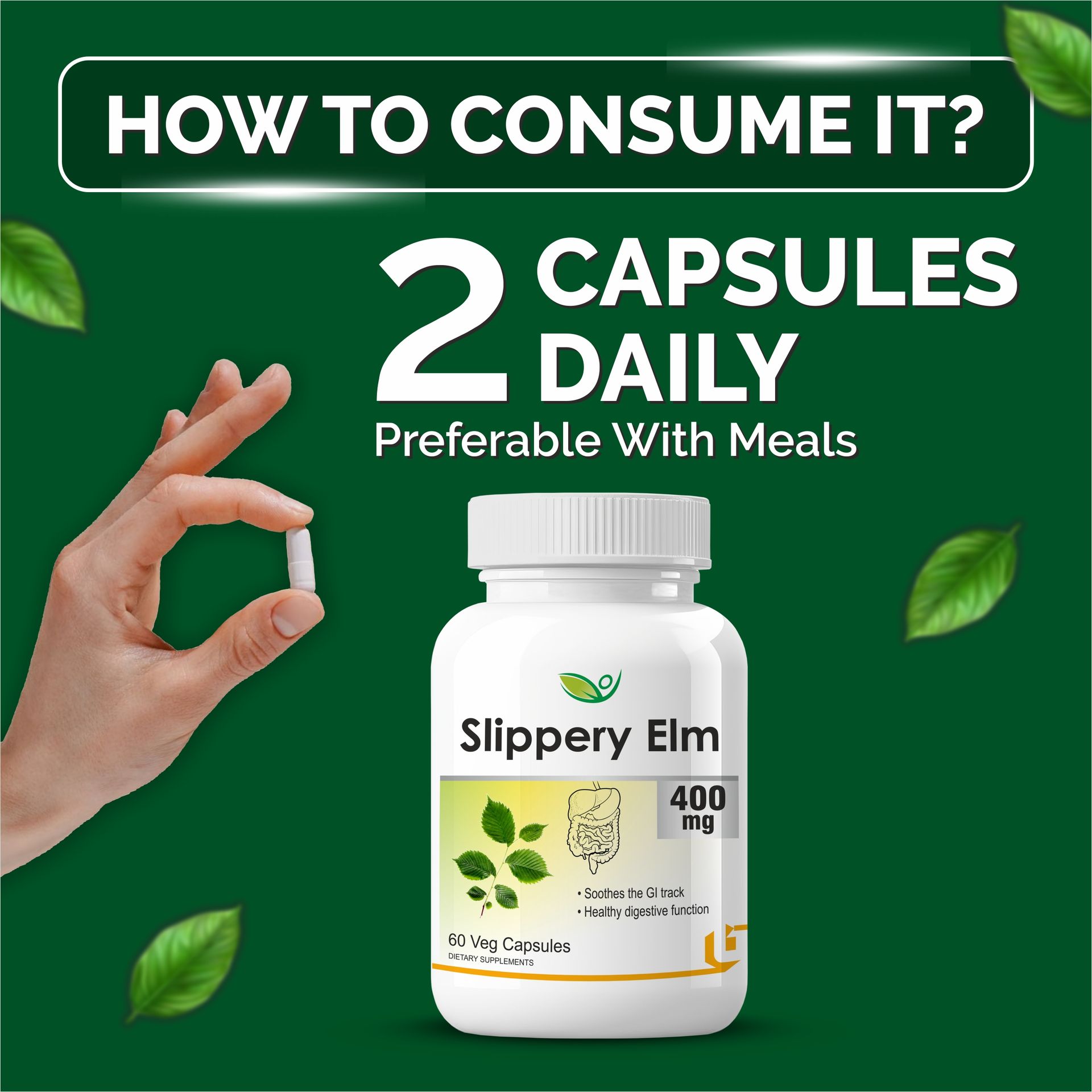 Biotrex Nutraceuticals Slippery Elm 400mg 60 Veg Capsules, Dietary supplement to strengthen Immune System, nutritional supplement, multivitamins, vitamin for men, women and adults, health supplements
