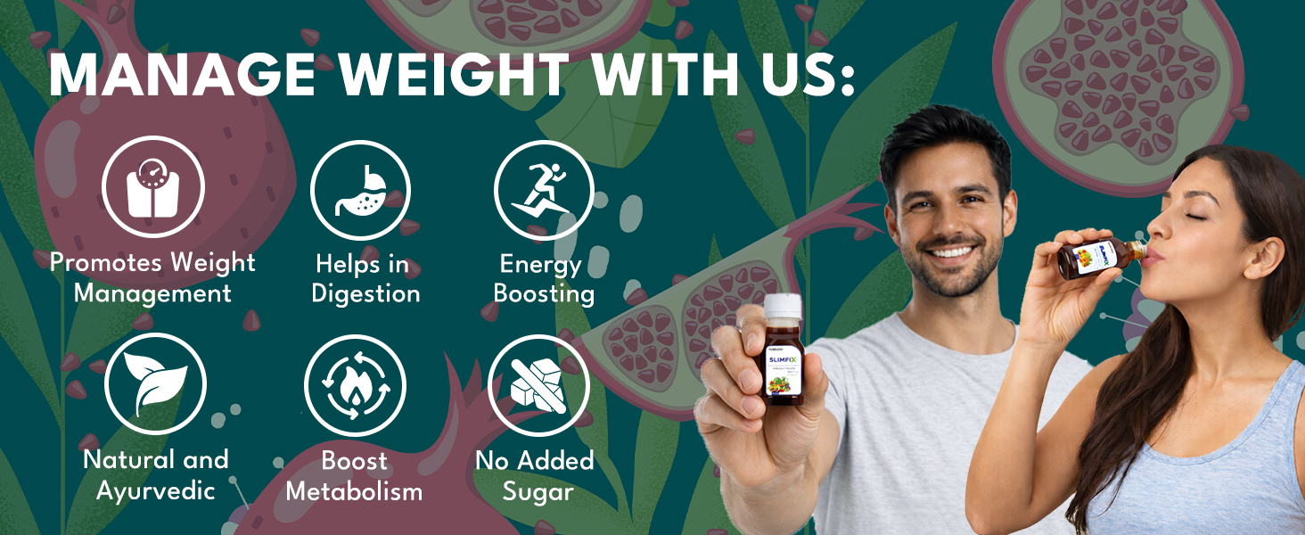 SLIMFIX - Ayurvedic Weight Loss Juice with 9 Herbs, Control Metabolism and Digestion, Natural Juice from Triphala, Turmeric & Dandelion, No Added Sugar (12 Bottles of 60ML Each, 12 days)