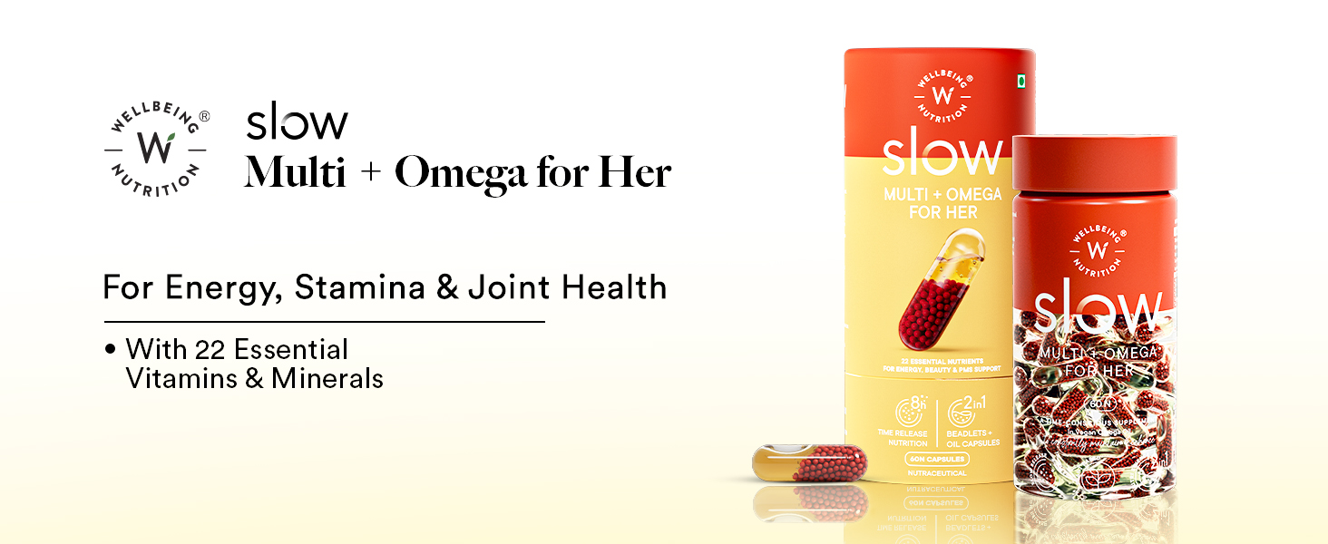 Wellbeing Nutrition Slow Multivitamin & Vegan Omega 3 for Women Biotin, CoQ10, B-Complex, Iron, Zinc, Chromium, +22 Vitamins & 10 Antioxidants | Skin Radiance, Energy, Metabolism, PMS |60 Veg Capsules