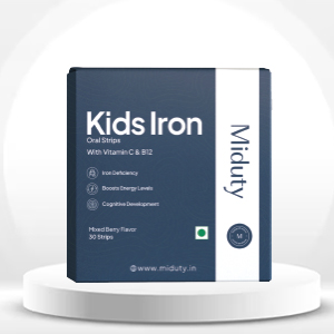 Miduty Kids Iron Strips - Iron, Vitamin C & Vitamin B12 - Supports Growth, Immunity & Hemoglobin Production - Sugar-Free - Natural Mixed Berry Flavor - 30 Strips