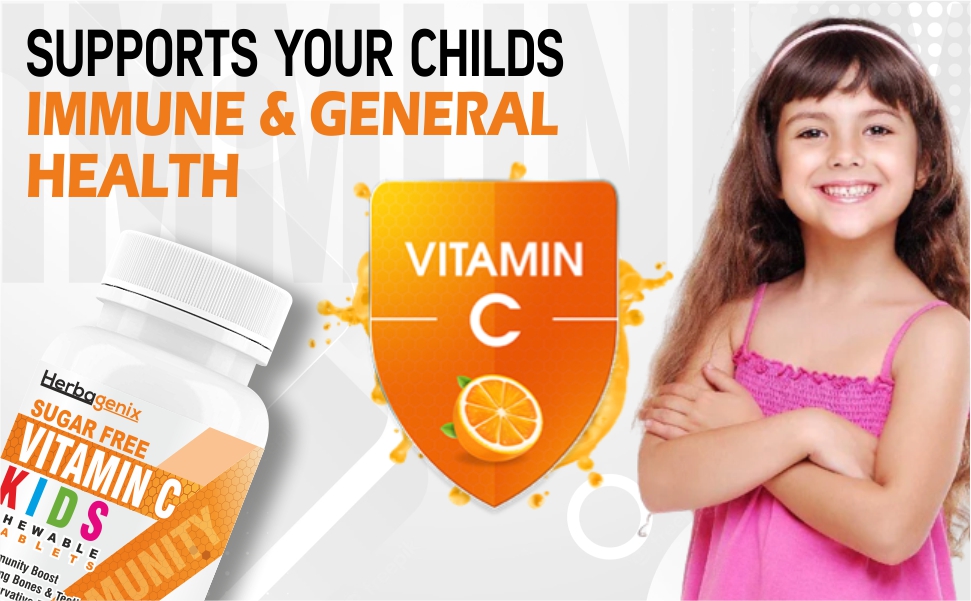 Vitamin C Tablet For Kids With Amla, Bioflavonoids, Acai Berries, Ginger Powder & Zinc Supplements, Immunity Booster, Growth, Strong Bones, Teeth, Non Sticky Chewable Tablets – 60