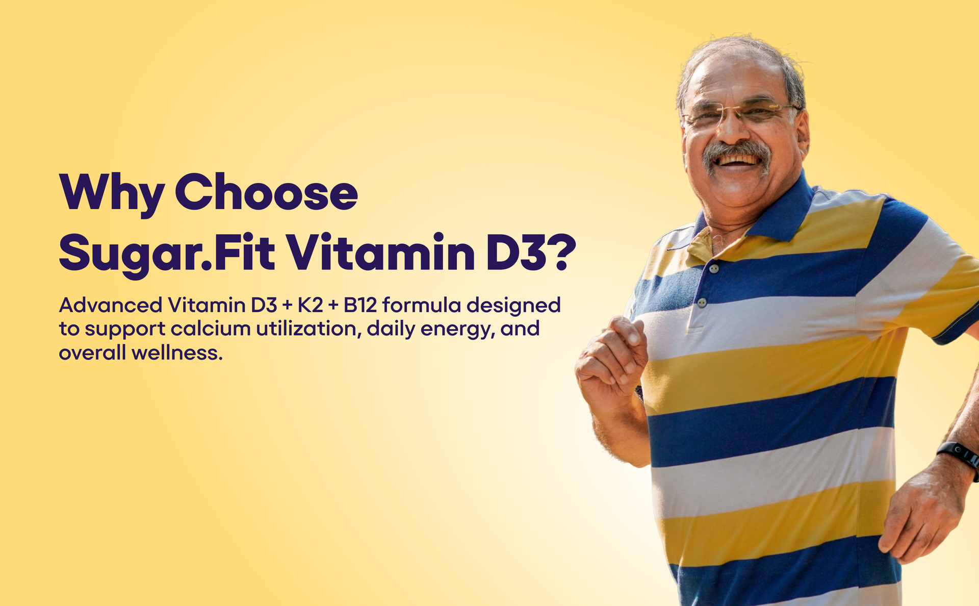 Sugar.fit Vitamin D3 K2 Supplement with Vitamin B12 | For Bone, Immunity, Energy & Calcium Utilisation Support | Daily Vitamin D Supplement, 100% RDA, 60 Veg Capsules