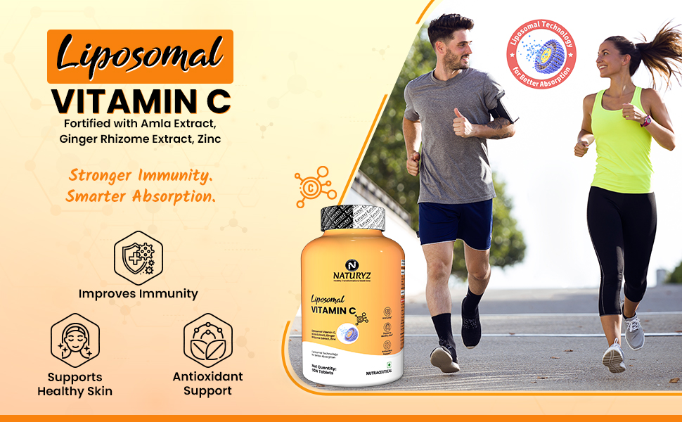 NATURYZ Liposomal Natural Vitamin C 1000mg Tablets with Amla, Zinc & Ginger | Advanced Liposomal Technology for Enhanced Nutrient Delivery & Superior Absorption | Supports Immunity, Collagen Formation, Skin Health & Antioxidant Protection | Daily Wellness Supplement for Men & Women - 90 Tablets