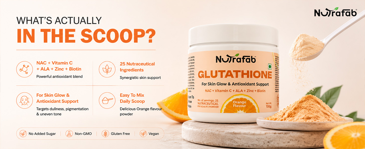 Glutathione Supplements Powder | High Absorption for Skin Glow, Anti-Aging, Even Skin Tone & Antioxidant Support | glutathione Powder with Vitamin C, ALA, Zinc & Biotin | Orange | 100g