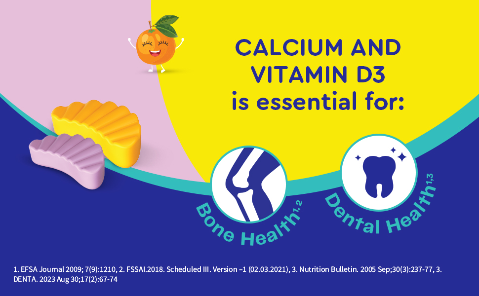 Shelcal Pro Kids Sugar Free Calcium Gummies | Calcium and Vit D3 essential for Bone & Dental Health | Lemon-Orange & Mixed Berries Flavors (30 Gummies) - By Torrent Pharma
