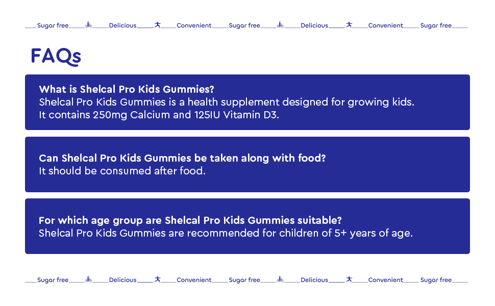 Shelcal Pro Kids Sugar Free Calcium Gummies | Calcium and Vit D3 essential for Bone & Dental Health | Lemon-Orange & Mixed Berries Flavors (30 Gummies) - By Torrent Pharma