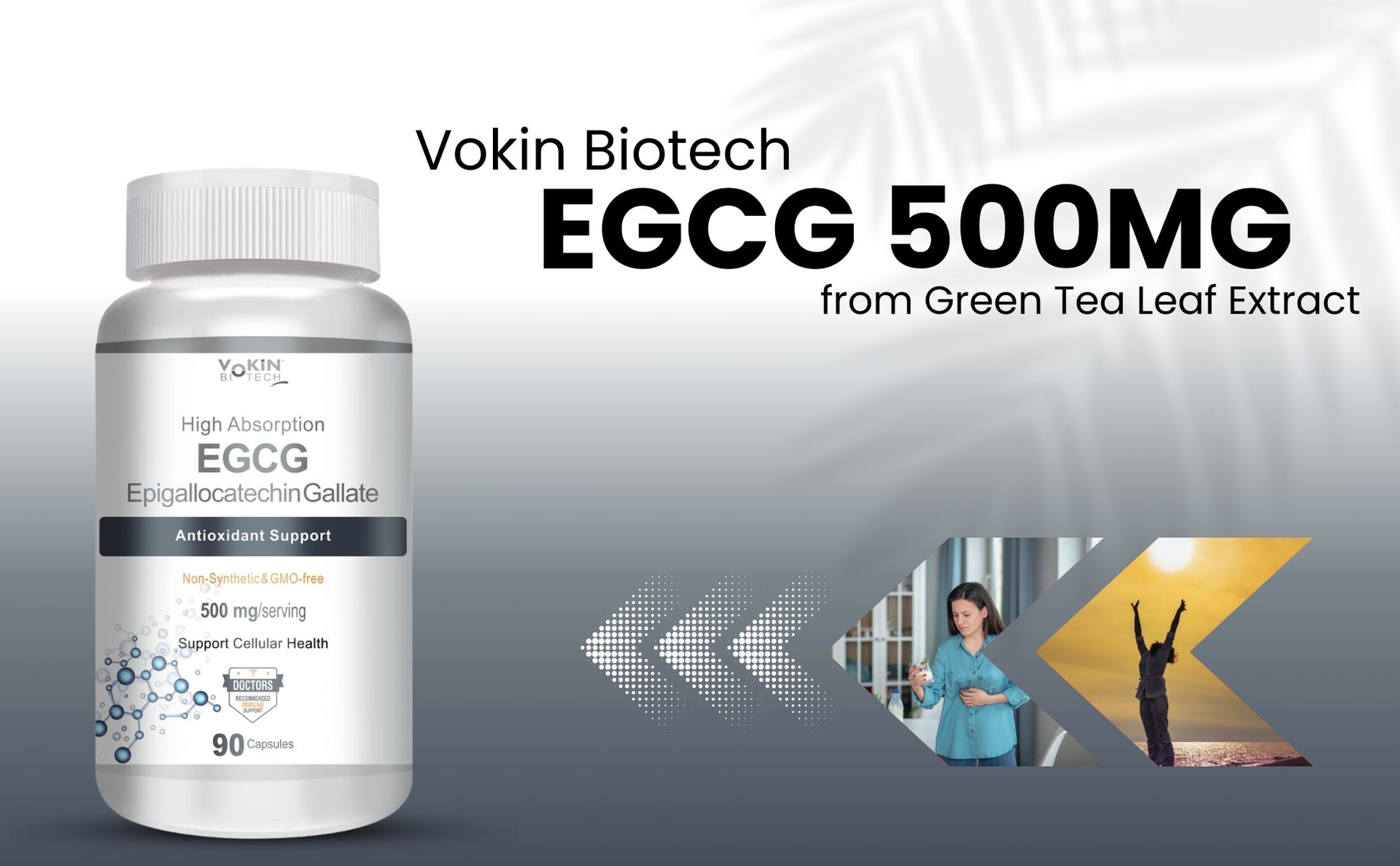 Vokin Biotech EGCG from Green Tea Leaf Extract 500mg EGCG - Antioxidant Support – 90 Capsules