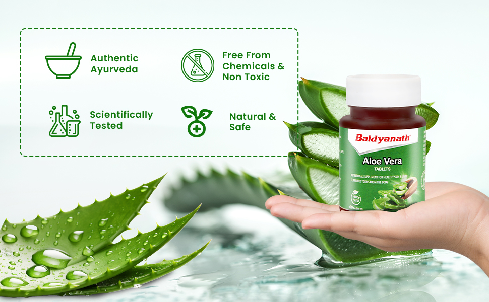 Baidyanath Ayurved Aloe Vera 60 Tablets | Nutritional Supplement For Healthy Skin And Liver | Eliminates Toxins And Boosts Immune System