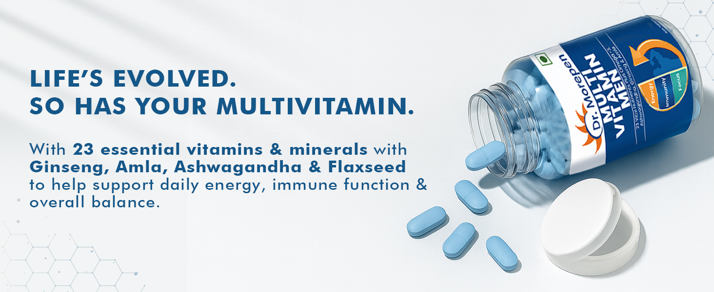 Dr. Morepen Multivitamin For Men | Energy & Immunity Booster | 60 Tablets With Zinc, Vitamin C, Vitamin D3, minerals, Biotin & other nutrients For Energy, Stamina, Immunity, Gut, Heart, Bone & Muscle